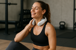 Fitness enthusiast using neck massager post-workout